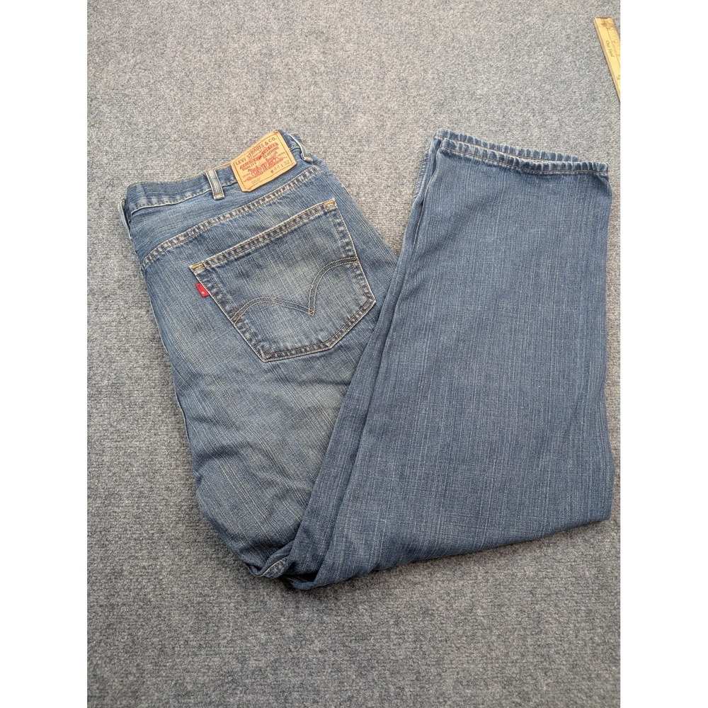 Levis 550 Jeans Mens 44x32 Blue Relaxed Fit Tapered Stained Workwear Denim Pants
